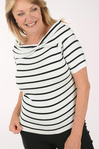 Women's French Dressing | Spritz Striped Boatneck Sweater | Black and White
