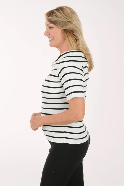 Women's French Dressing | Spritz Striped Boatneck Sweater | Black and White