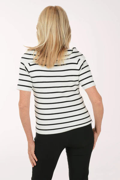 Women's French Dressing | Spritz Striped Boatneck Sweater | Black and White
