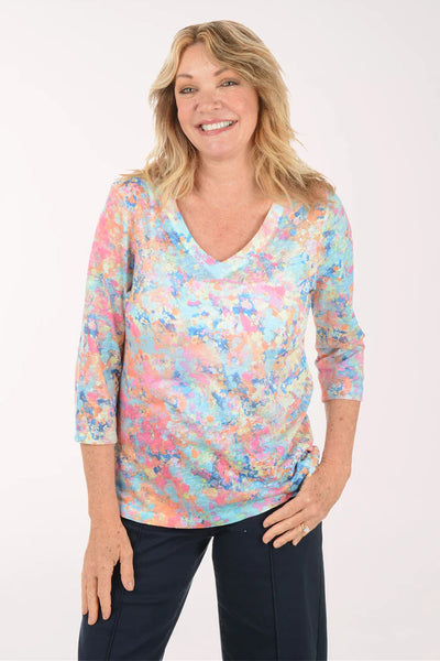 Women's French Dressing | V-Neck Knit Top | Sparkle Splatter