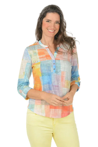 Women's French Dressing | Henley Top | Summer Geo