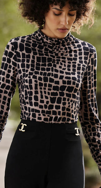 Women's Joseph Ribkoff | Ruched Top | Black & Latte