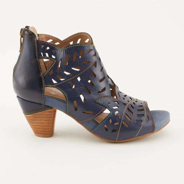 Women's L'Artiste | Icon Leaf Inspired Stacked Heel Sandal | Navy