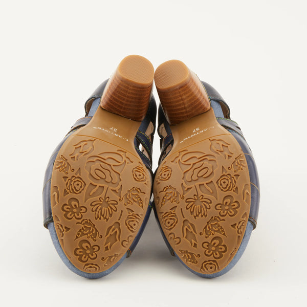 Women's L'Artiste | Icon Leaf Inspired Stacked Heel Sandal | Navy