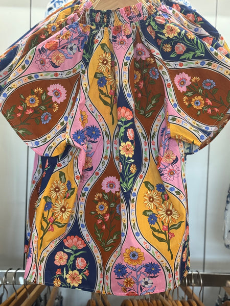 Women's THML| All Cotton Flutter Sleeve Floral Print Top | Blue