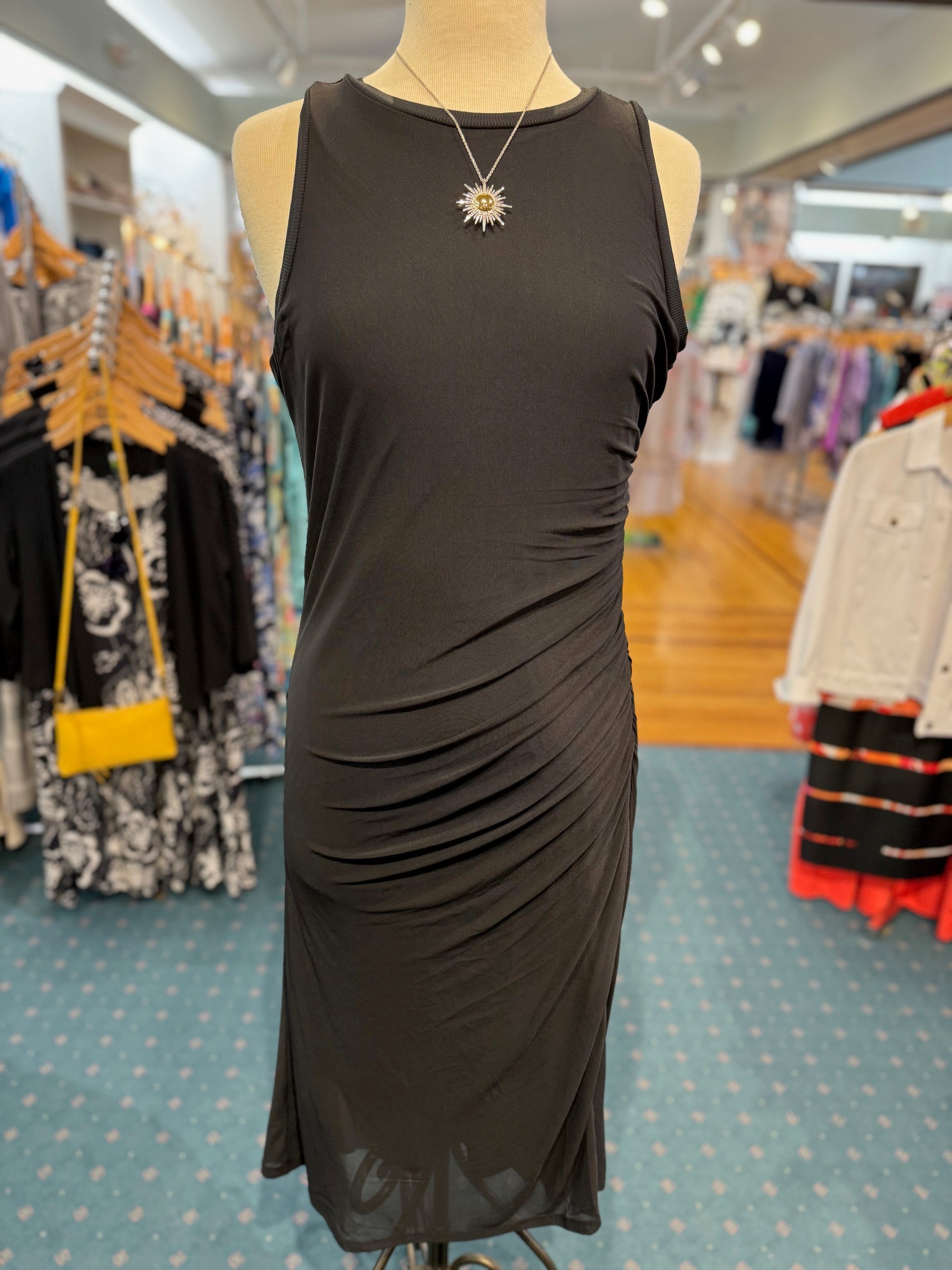 Women's Tribal | Slim Fit Maxi Dress with Side Ruching | Black - FLCrooks.com Women's Tribal | Slim Fit Maxi Dress with Side Ruching | Black - FLCrooks.com