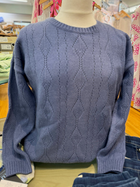 Women's Tribal | Diamond Pattern Knit Crewneck Sweater | China Blue