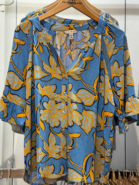 Women's Tribal Jeans | Blouse with Bell Sleeves | Deep Sea