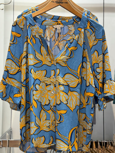 Women's Tribal Jeans | Blouse with Bell Sleeves | Deep Sea