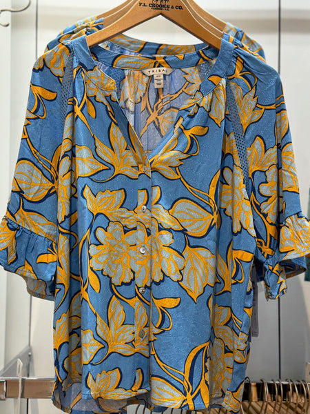 Women's Tribal Jeans | Blouse with Bell Sleeves | Deep Sea