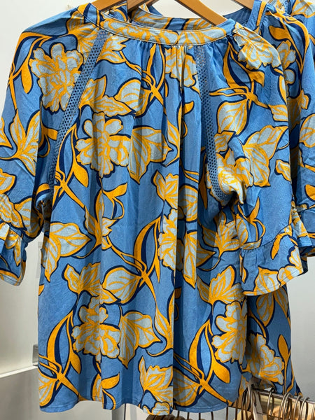 Women's Tribal Jeans | Blouse with Bell Sleeves | Deep Sea