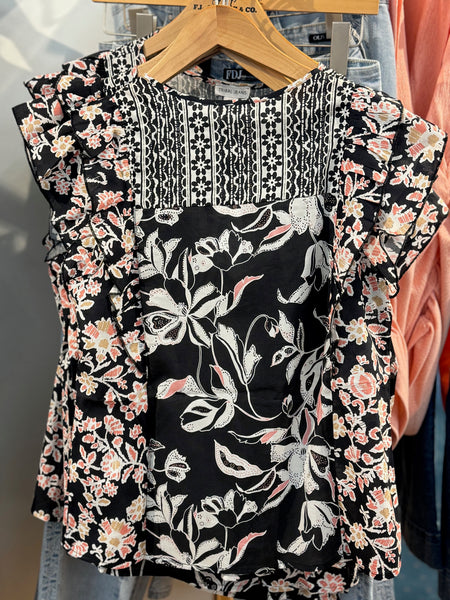 Women's Tribal Jeans | Flutter Sleeve with Tassel Blouse | Coco Milk