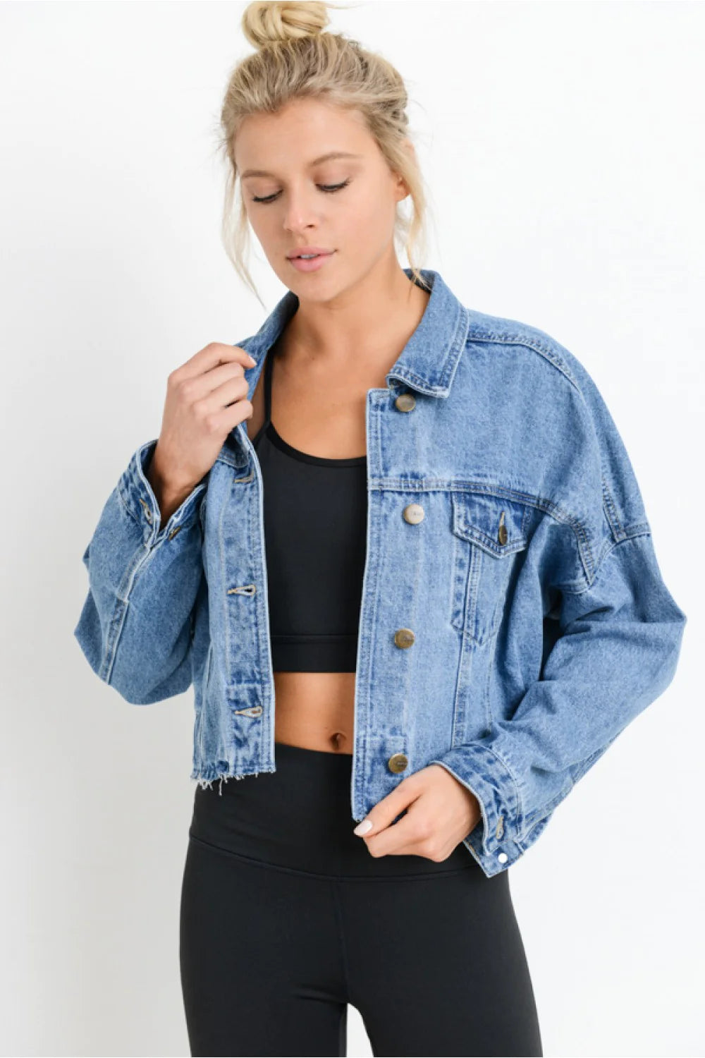 Ladies cropped denim sales jacket