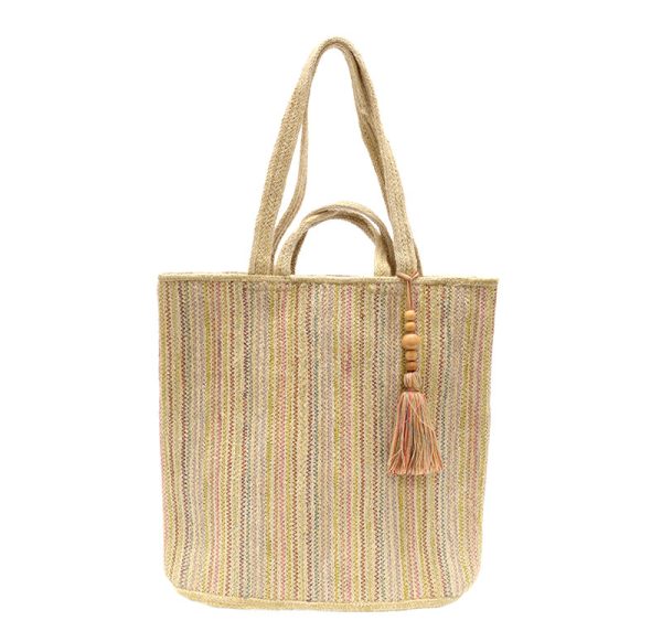 Women's Joy Susan | Stitched Stripe Jude Jute Fiber Tote | Neutral