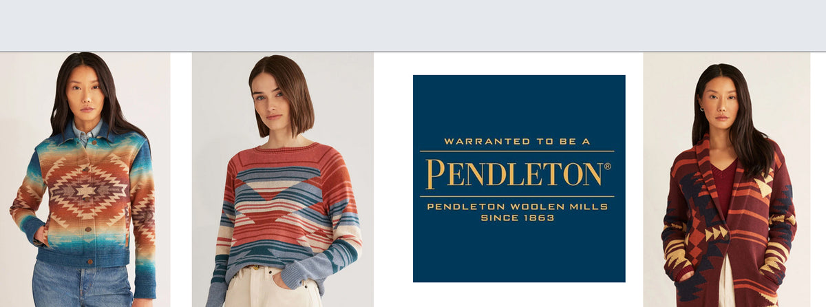 Slider of three women wearing Pendleton sweaters