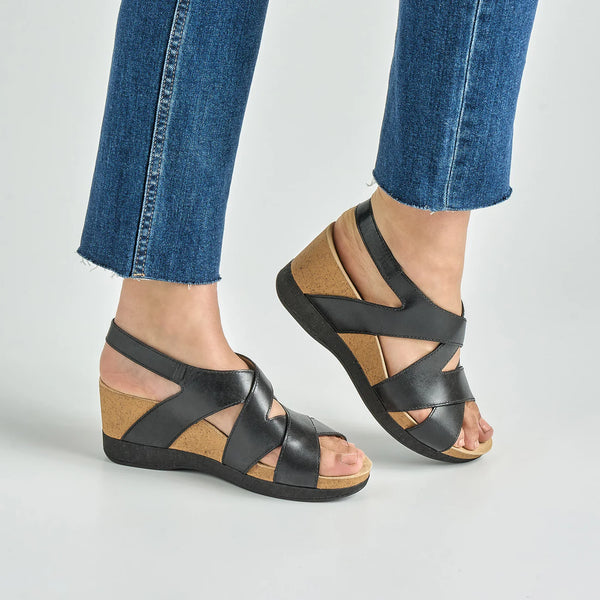 Women's Dansko | Shyla Burnished Nappa Wedge Sandal | Black