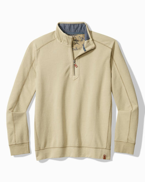 Men's Tommy Bahama | Ben & Terry Half-Zip Sweatshirt | Stone Khaki