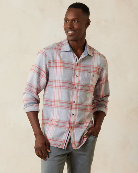 【BAON】[unisex] Lokuna Peach Fuzz Check Over Shirt Airthreads Men's Shirt, Pure Cotton, Long Sleeve, Pink