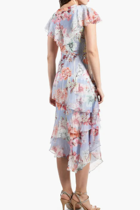 Women's Komarov | Tiered Flutter Sleeve Midi Dress | Periwinkle Bloom
