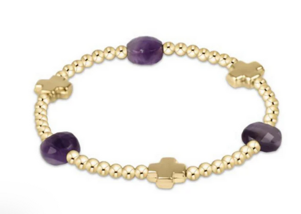 Women's e-newton | Signature Cross Admire Gold Pattern 3mm Bead Bracelet | Amethyst