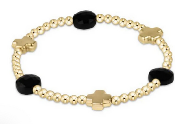 Women's e-newton | Signature Cross Admire Gold Pattern 3mm Bead Bracelet | Onyx