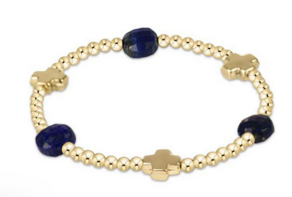 Women's e-newton | Signature Cross Admire Gold Pattern 3mm Bead Bracelet | Lapis
