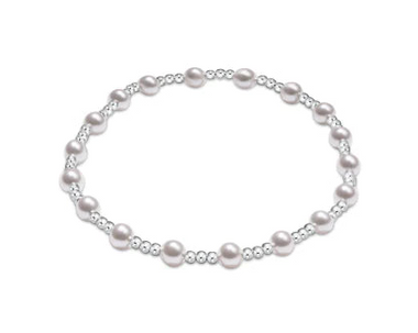 Women's e-newton | Classic Sincerity Pattern Sterling 4mm Bead Bracelet  | Silver & Pearl