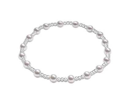 Women's e-newton | Classic Sincerity Pattern Sterling 4mm Bead Bracelet  | Silver & Pearl
