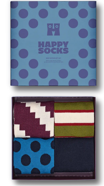 Men's Happy Socks | 4-Pack New Vintage Socks Gift Set | Multi
