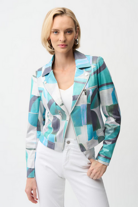 Women's Joseph Ribkoff | Edgy Biker Jacket With Zipper | Green/Multi