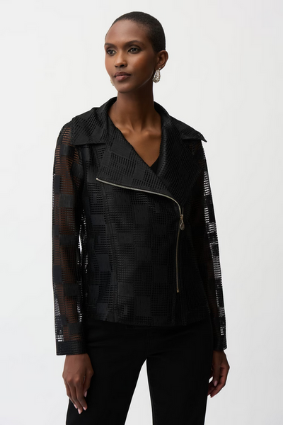 Women's Joseph Ribkoff | Geometric Mesh Moto Jacket | Black