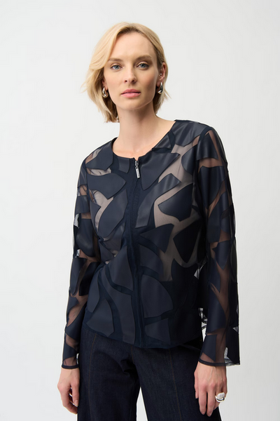 Women's Joseph Ribkoff | Sheer Zipper Formal Top | Midnight Blue