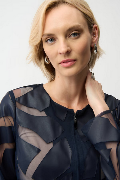 Women's Joseph Ribkoff | Sheer Zipper Formal Top | Midnight Blue