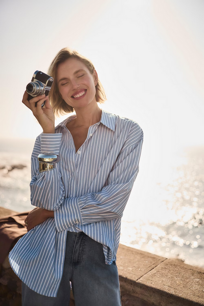 Women's Joseph Ribkoff | Striped Casual Button Shirt | Blue/Vanilla