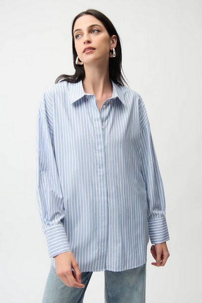 Women's Joseph Ribkoff | Striped Casual Button Shirt | Blue/Vanilla