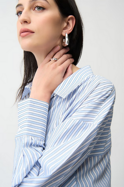 Women's Joseph Ribkoff | Striped Casual Button Shirt | Blue/Vanilla