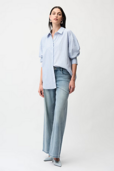 Women's Joseph Ribkoff | Striped Casual Button Shirt | Blue/Vanilla