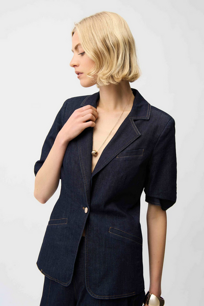 Women's Joseph Ribkoff | Denim Blazer With Puff Sleeves | Dark Denim Blue