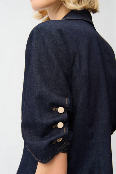 Women's Joseph Ribkoff | Denim Blazer With Puff Sleeves | Dark Denim Blue