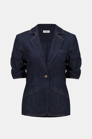 Women's Joseph Ribkoff | Denim Blazer With Puff Sleeves | Dark Denim Blue
