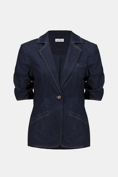 Women's Joseph Ribkoff | Denim Blazer With Puff Sleeves | Dark Denim Blue