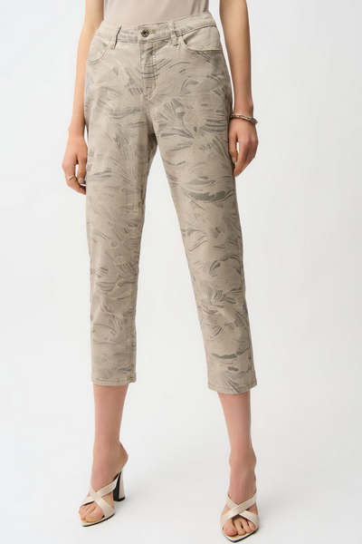Women's Joseph Ribkoff | Slim Cropped Floral Trousers | Taupe/Gold