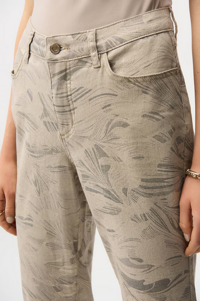 Women's Joseph Ribkoff | Slim Cropped Floral Trousers | Taupe/Gold