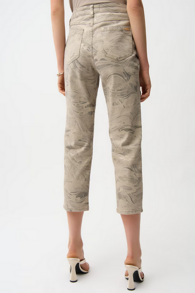 Women's Joseph Ribkoff | Slim Cropped Floral Trousers | Taupe/Gold