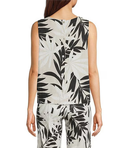 Women's Charlie B | Linen Blend Abstract Printed Sleeveless Top | Leaflet