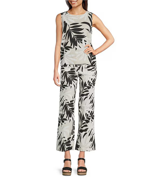Women's Charlie B | Linen Blend Abstract Printed Sleeveless Top | Leaflet