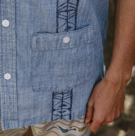 Men's Howler Bros | Guayabera Shirt | Pictographs : Washed Indigo Chambray