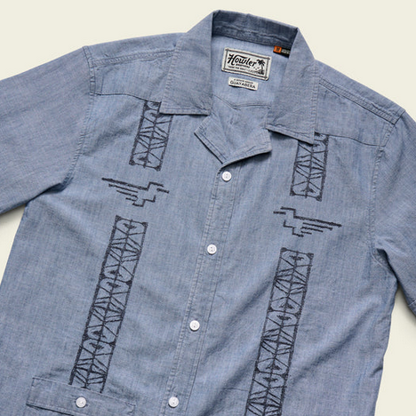 Men's Howler Bros | Guayabera Shirt | Pictographs : Washed Indigo Chambray