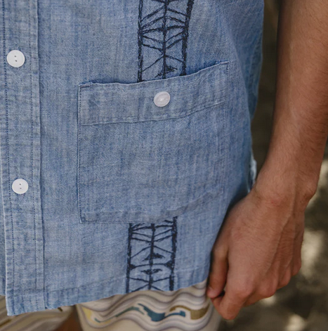 Men's Howler Bros | Guayabera Shirt | Pictographs : Washed Indigo Chambray