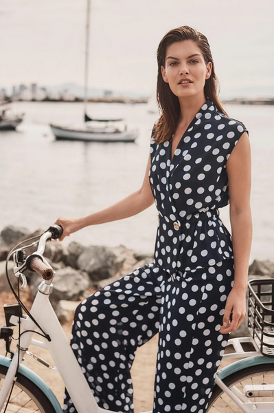 Women's Joseph Ribkoff | Polka Dot V-neck Top | Midnight/Vanilla